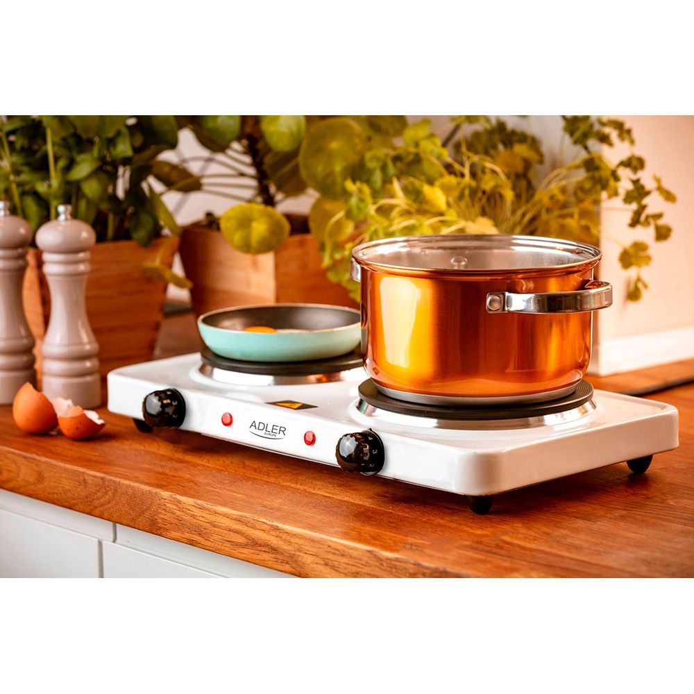 Cocina eléctrica dos quemadores 2500 w blanca, 46 x 26,5 x 7 cm