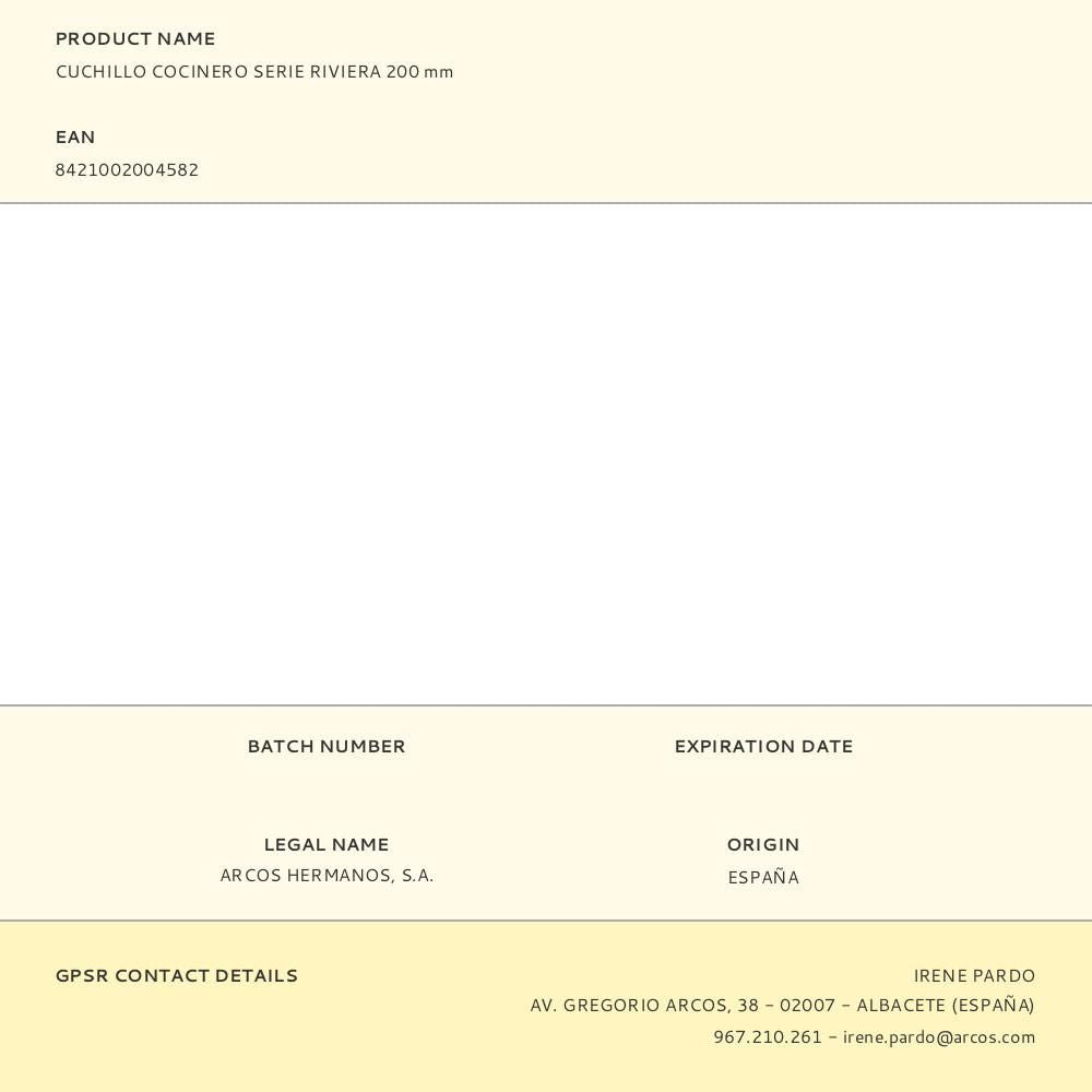 Cuchillo cocinero serie riviera 200 mm