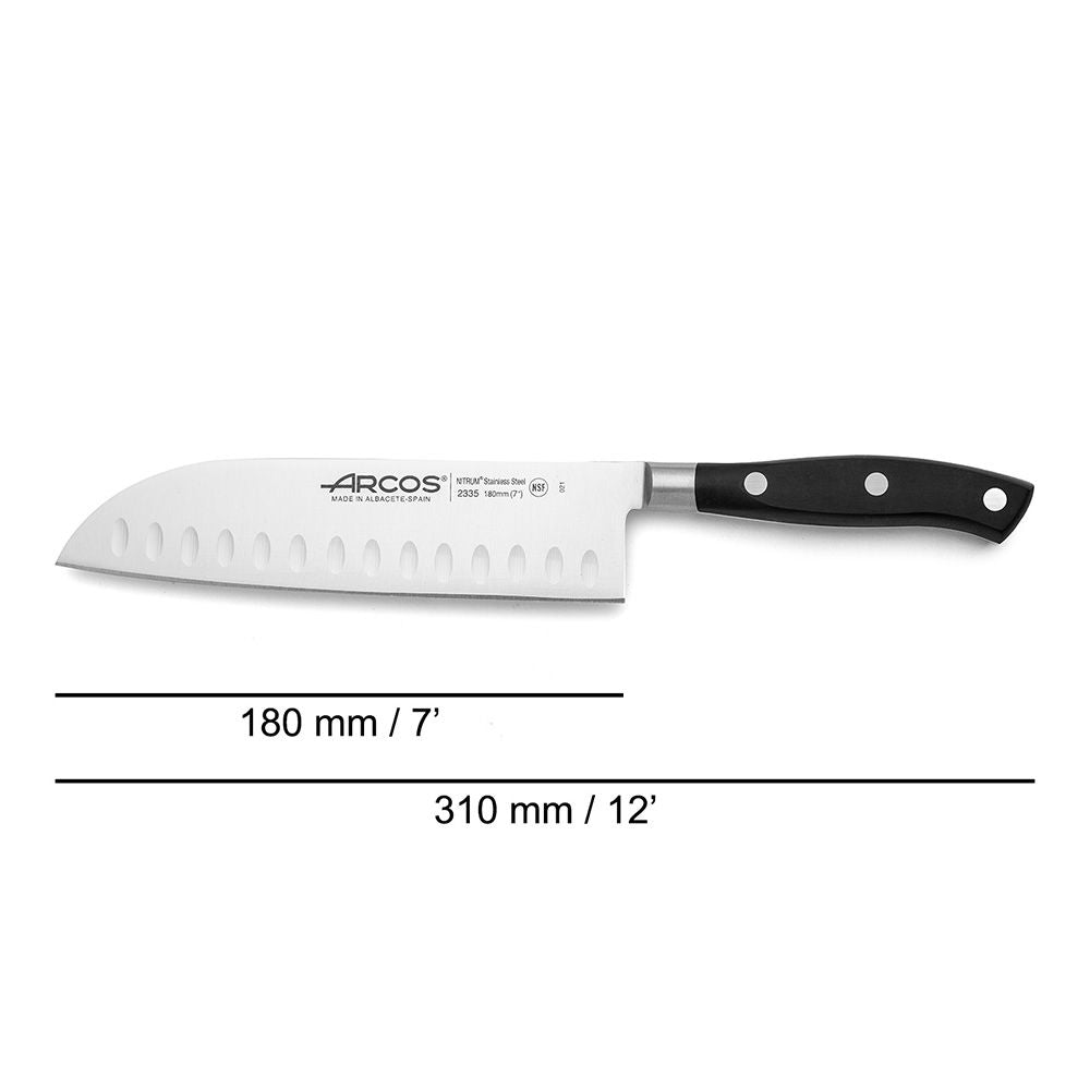 Cuchillo santoku con alveolos serie riviera 180 mm
