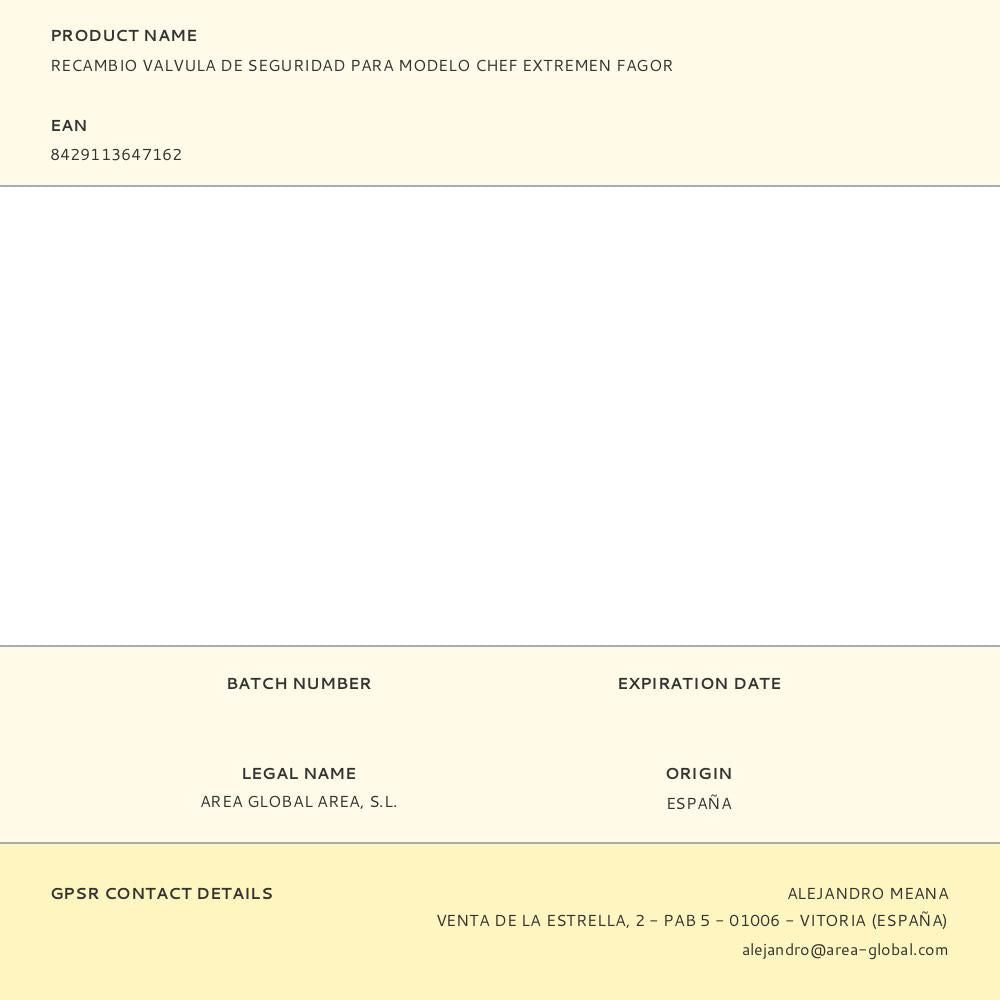 Recambio valvula de seguridad para modelo chef extremen fagor