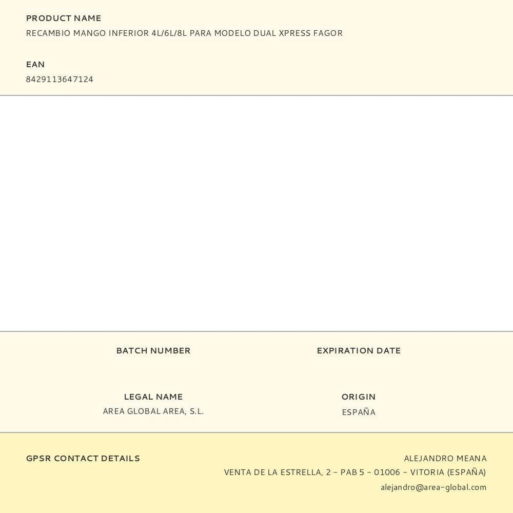 Recambio mango inferior 4l/6l/8l para modelo dual xpress fagor