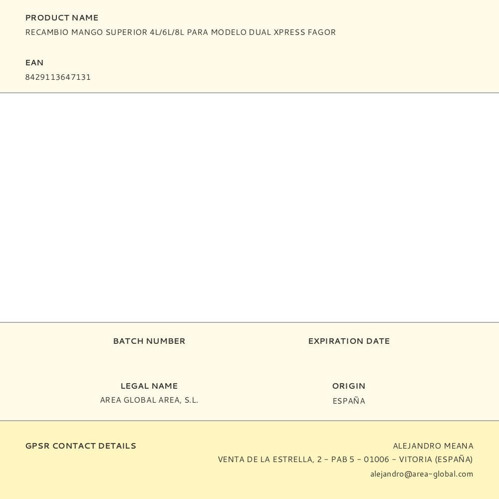 Recambio mango superior 4l/6l/8l para modelo dual xpress fagor