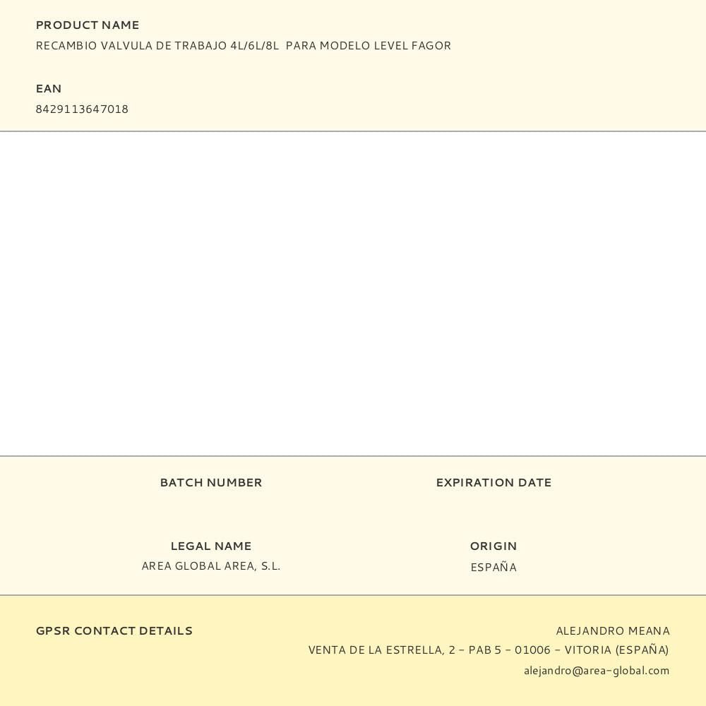 Recambio valvula de trabajo 4l/6l/8l para modelo level fagor