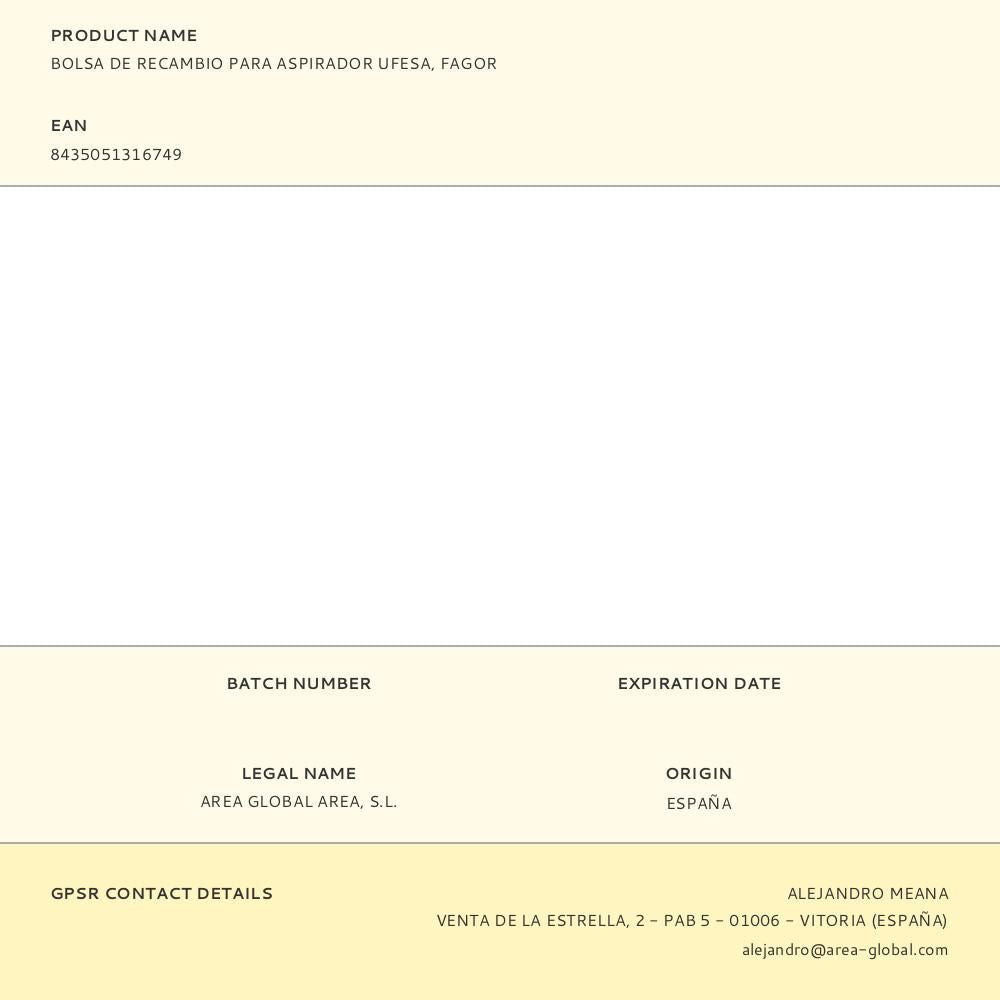 Bolsa de recambio para aspirador ufesa, fagor