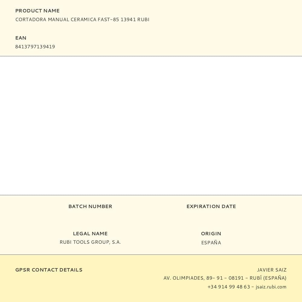 Cortadora manual ceramica fast-85 13941 rubi