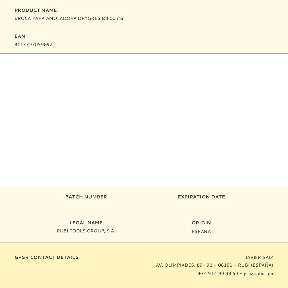 Broca para amoladora drygres ø8,00 mm