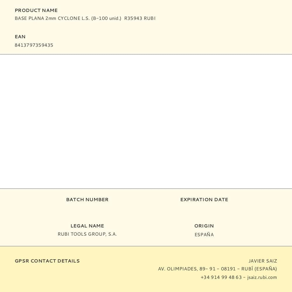 Base plana 2mm cyclone l.s. (b-100 unid.) r35943 rubi