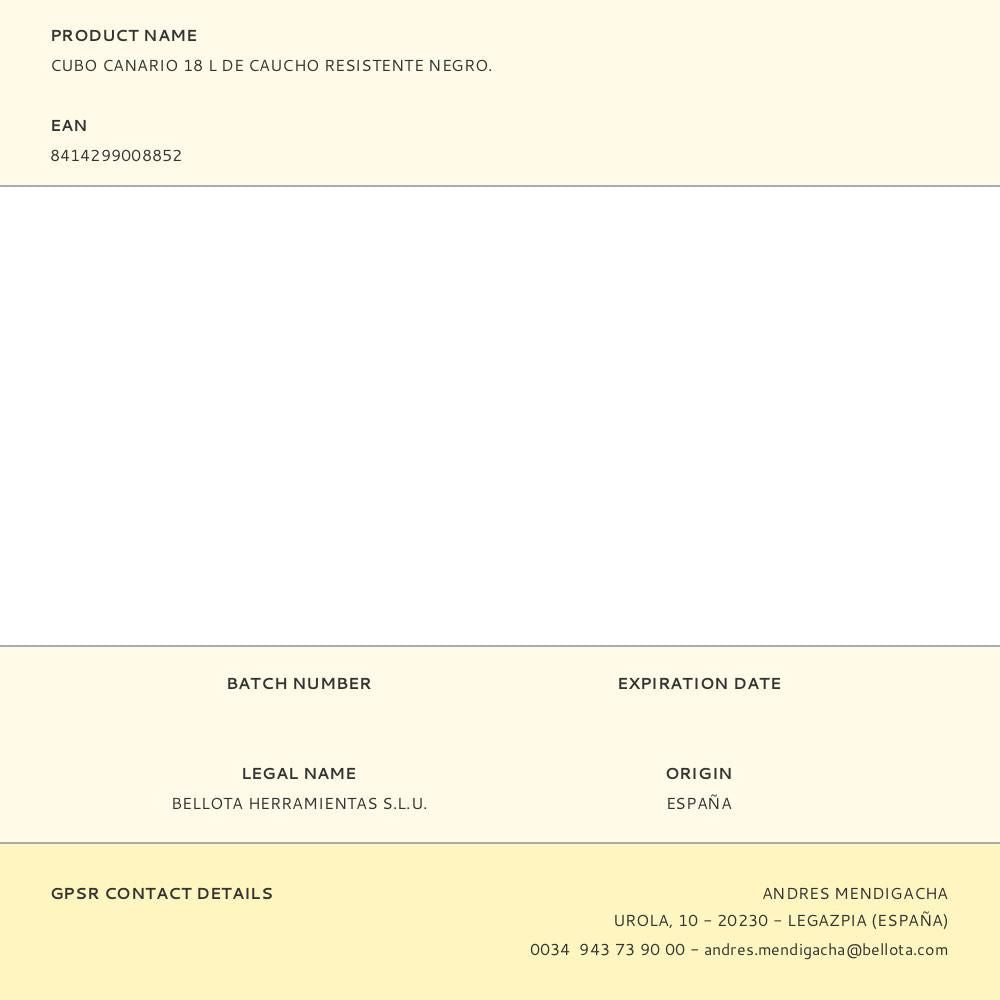 Cubo canario 18 l de caucho resistente negro.