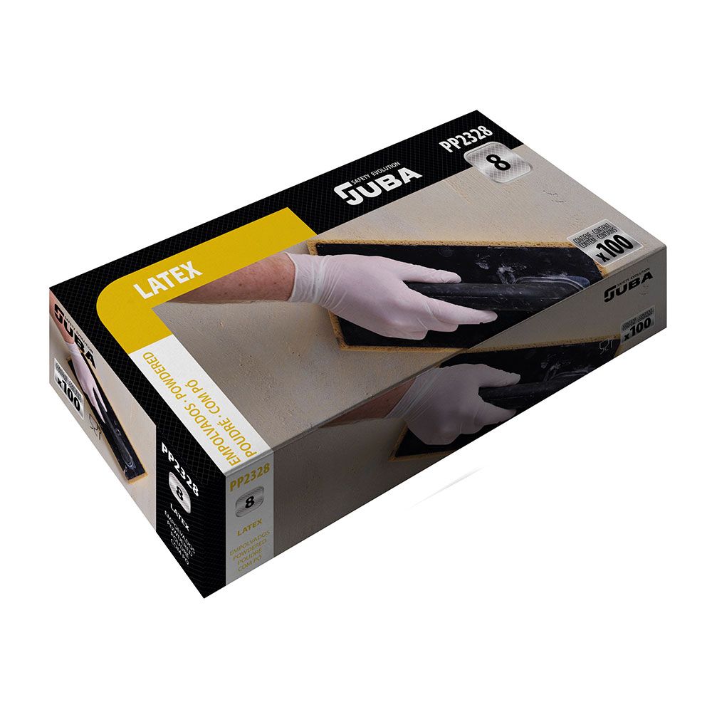 Guante látex, con polvo, desechable, blanco, t-07, caja 100 uds