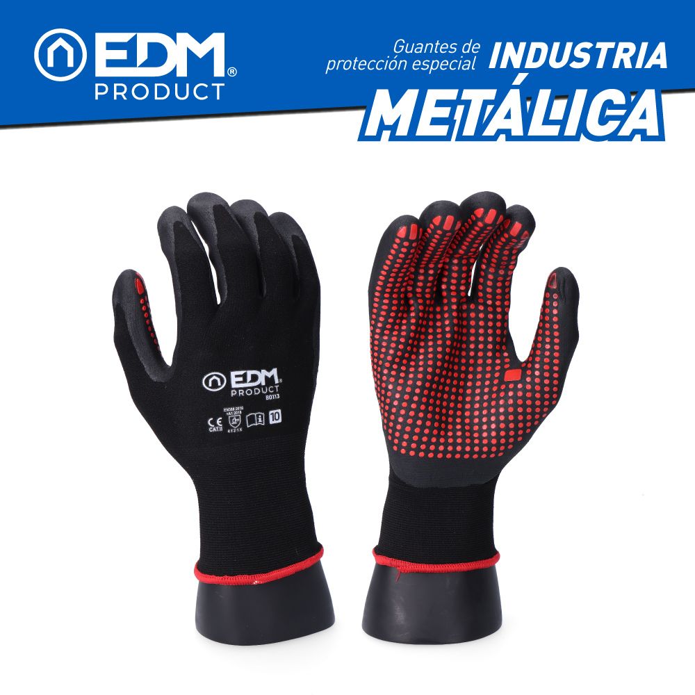 Guante nailon / licra palma nitrilo para metalúrgia, t-09