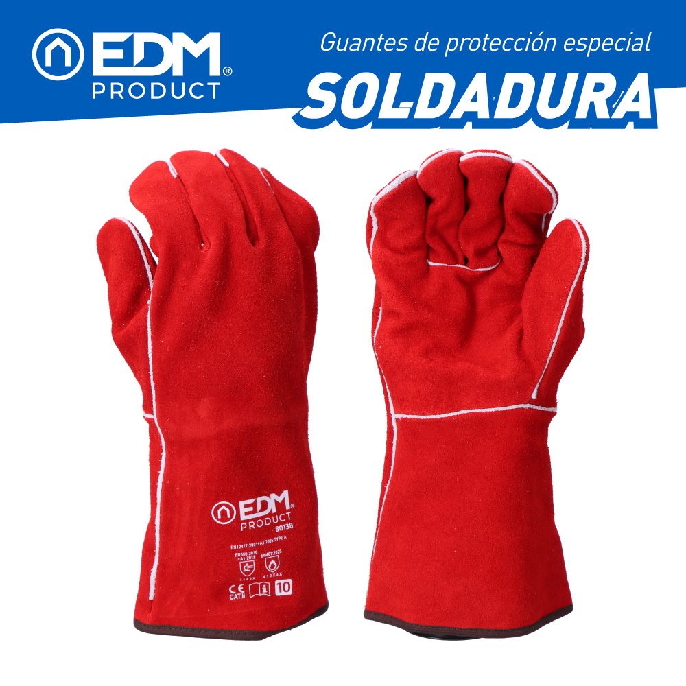 Guante piel de serraje cosido hilo para-aramida, soldadura, t-10