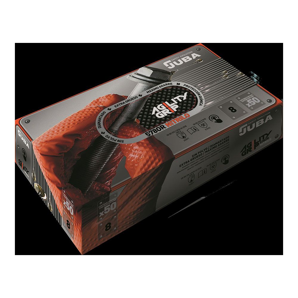 Guante nitrilo, sin polvo, desechable, diamantado, naranja, t-07, caja 50 uds