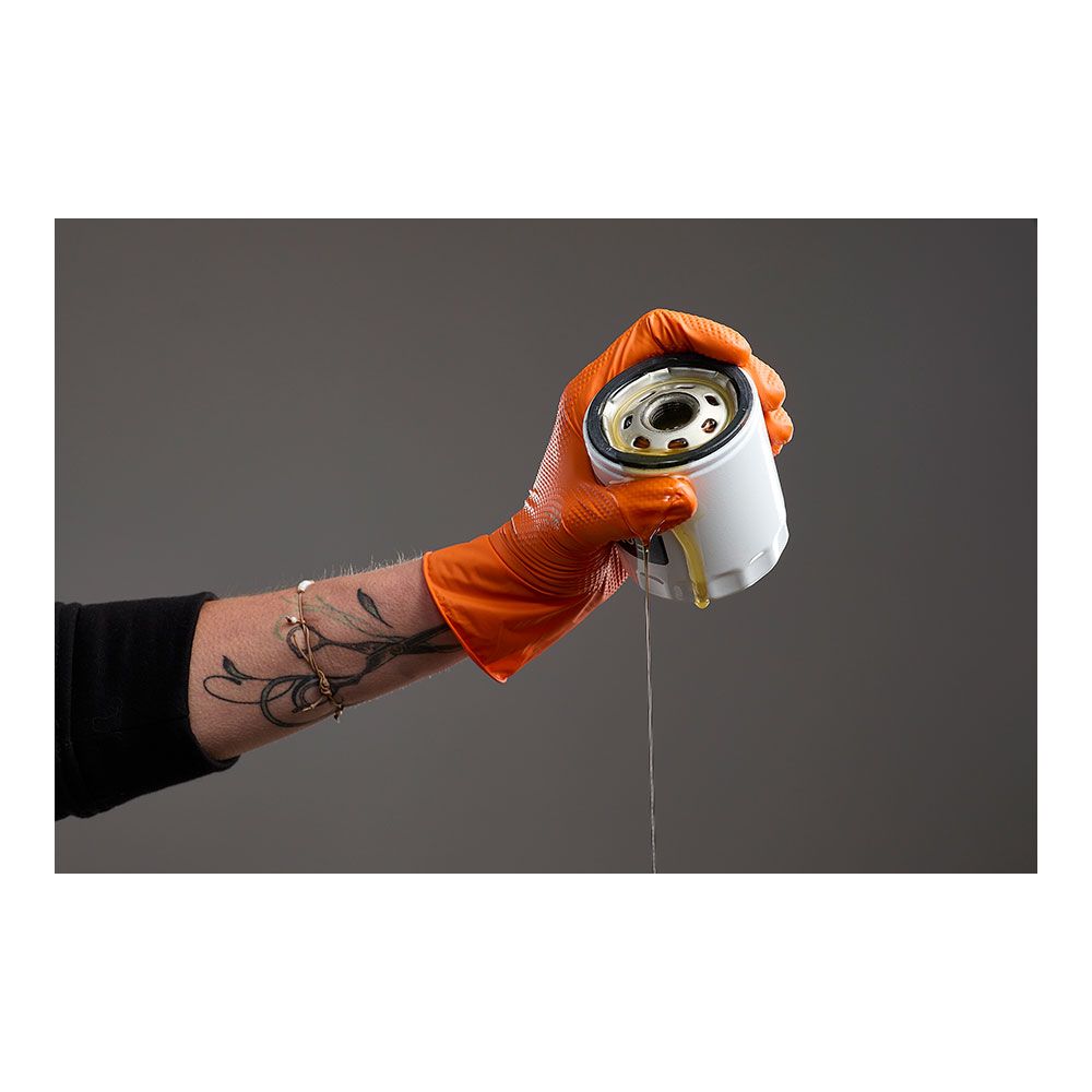 Guante nitrilo, sin polvo, desechable, diamantado, naranja, t-11, caja 50 uds