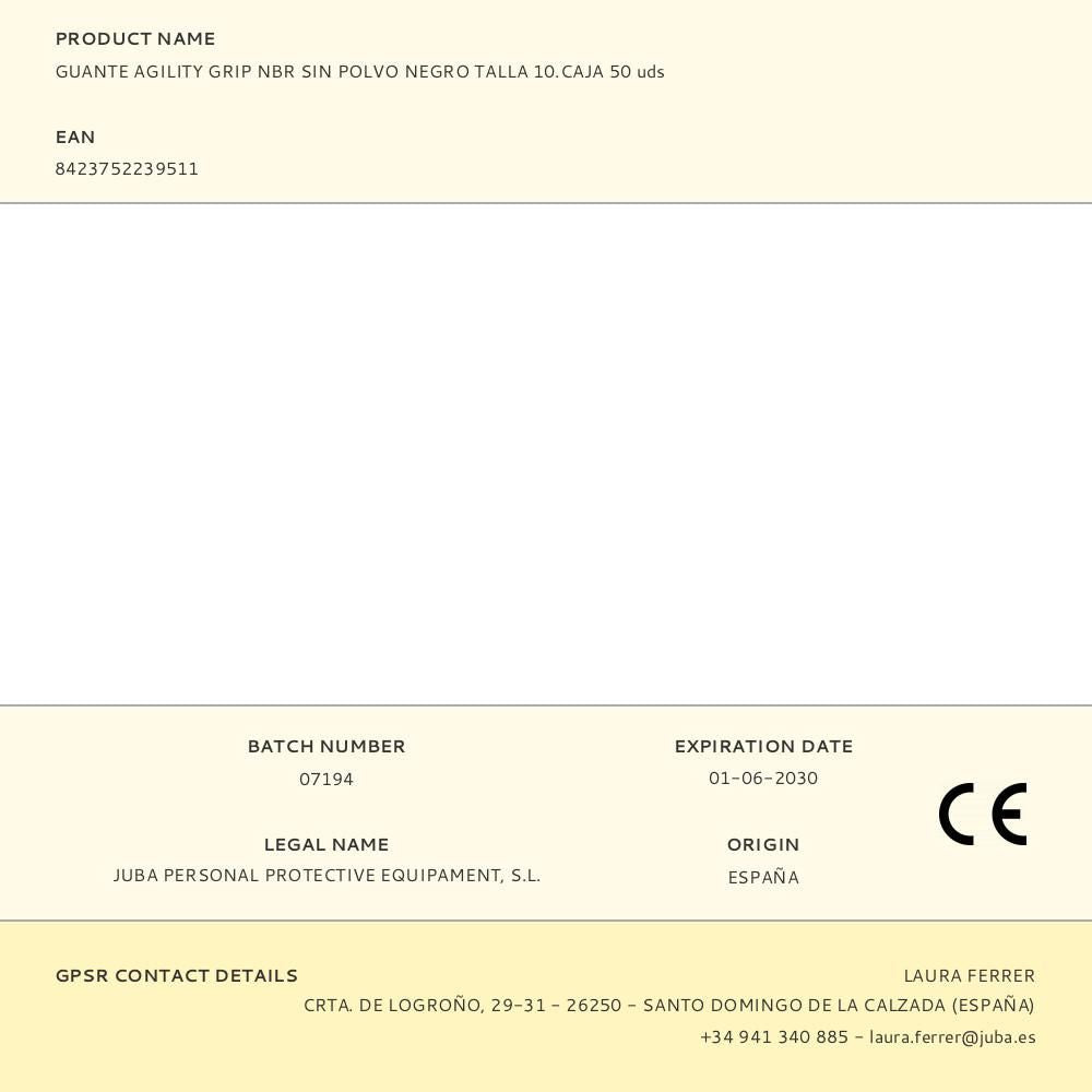 Guante nitrilo, sin polvo, desechable, diamantado, negro, t-10, caja 50 uds