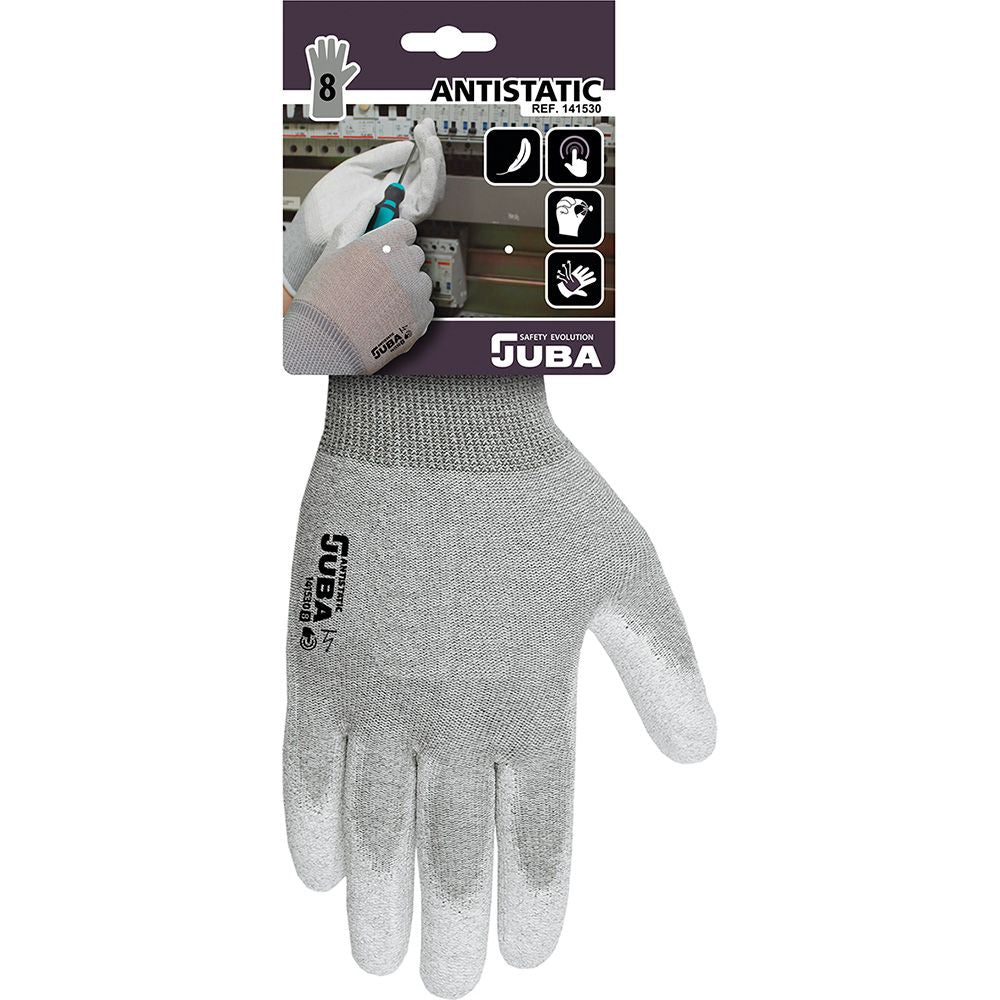 Guante nailon / fibra de carbono con palma poliuretano, antiestático, t-10