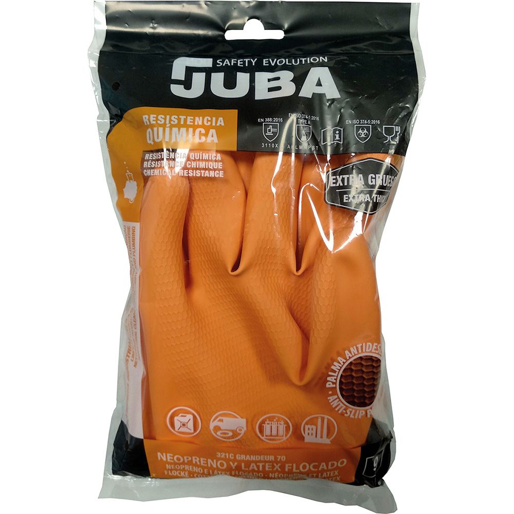 Guante látex / neopreno, flocado interior algodón, naranja, t-08