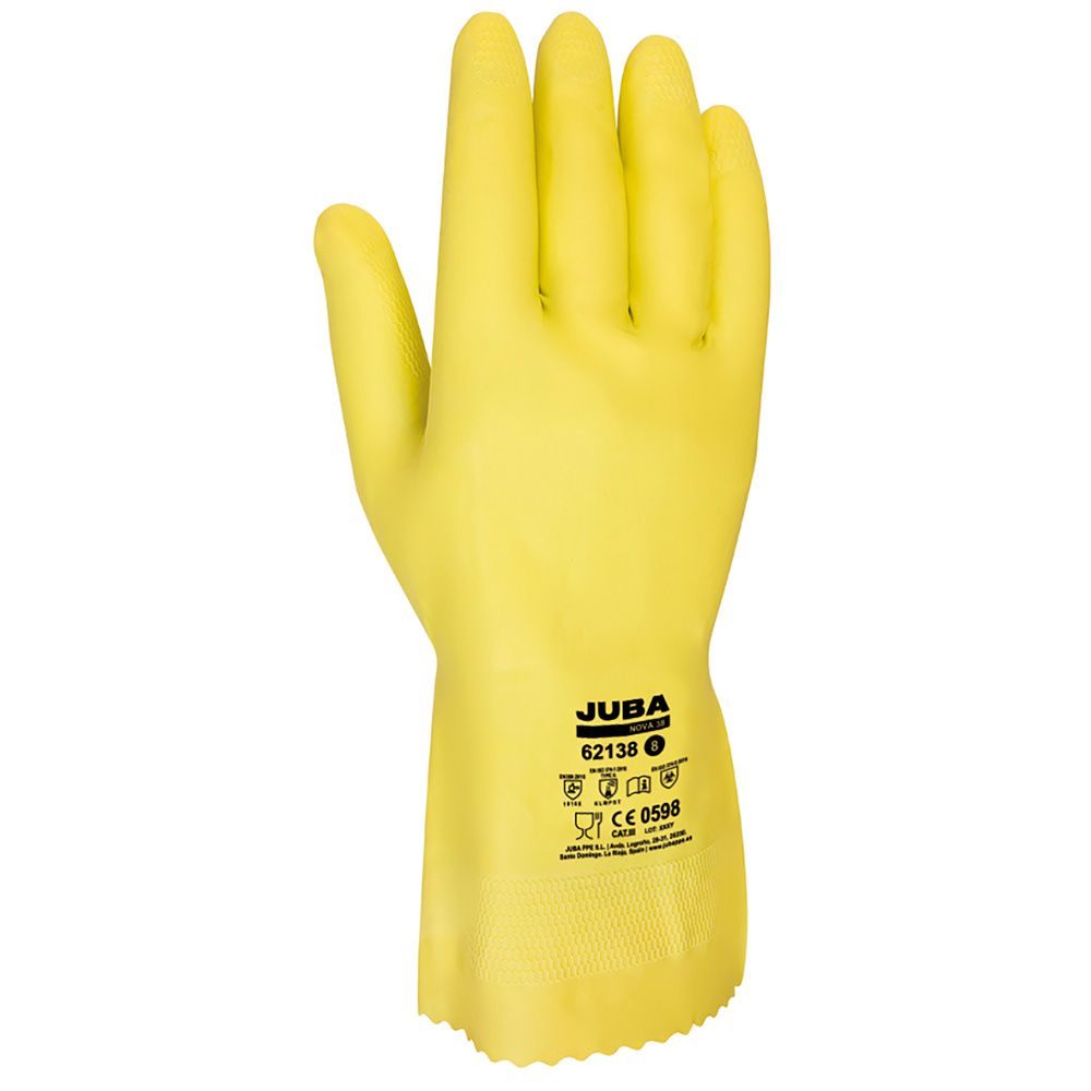 Guante látex flocado interior algodón, para químicos, amarillo, t-07