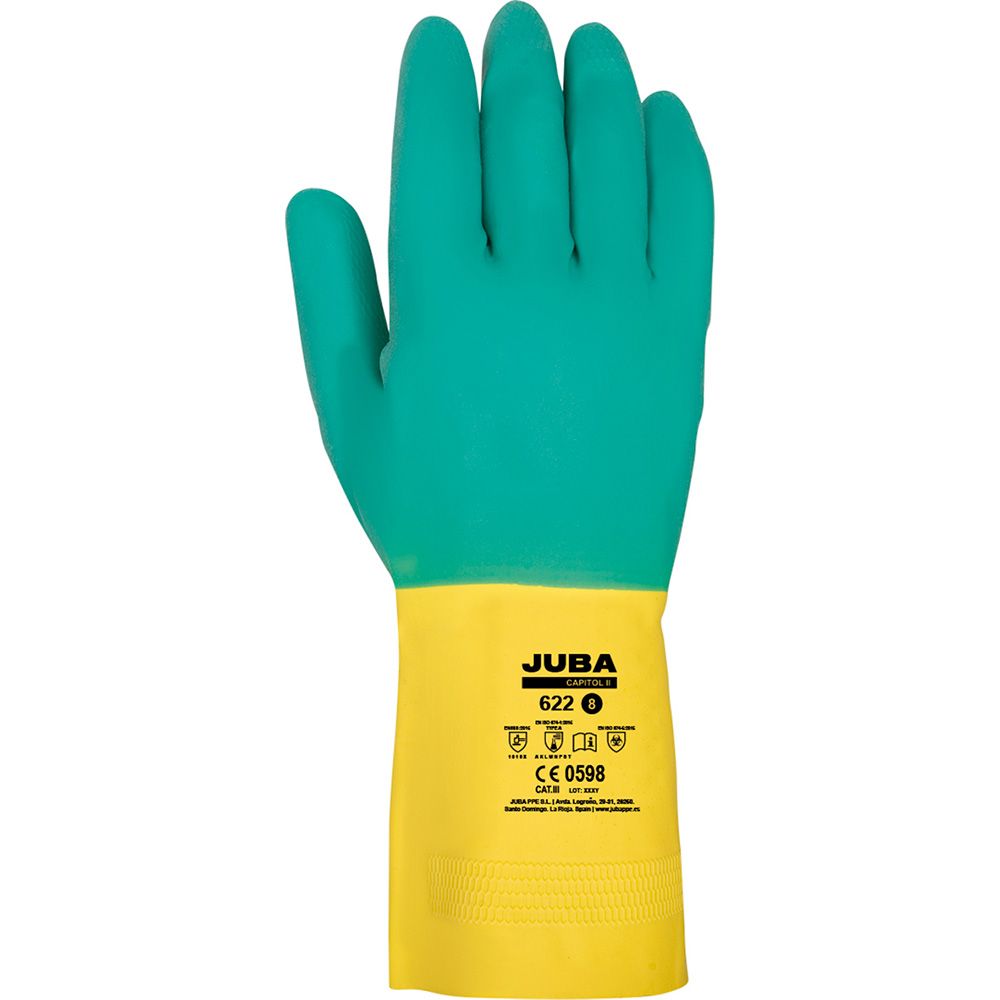 Guante látex, flocado interior algodón, bicolor, t-07