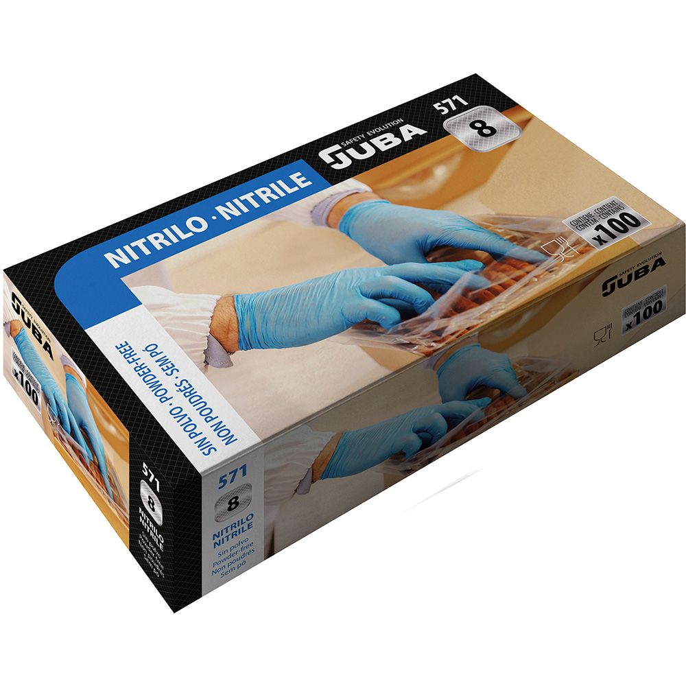 Guante nitrilo, sin polvo, desechable, económico, azul, t-m, caja 100 uds