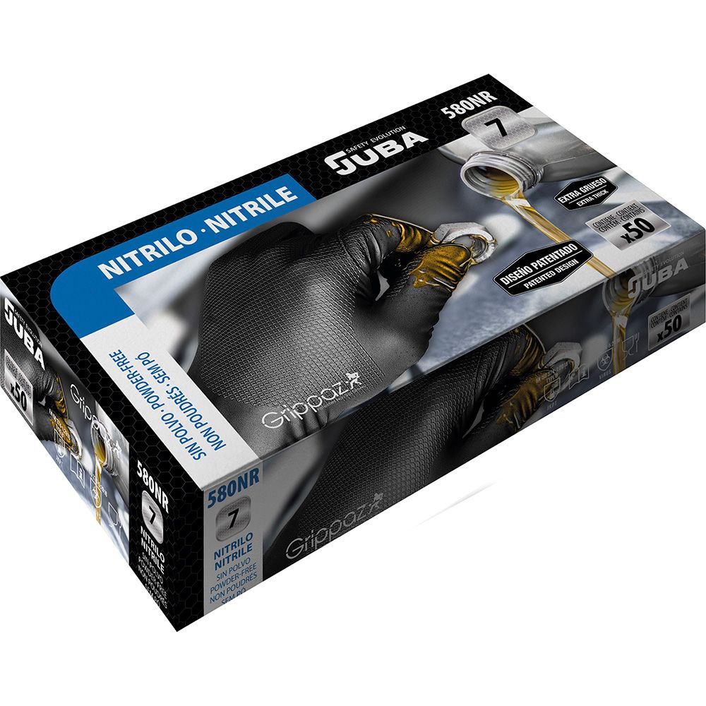 Guante nitrilo, sin polvo, desechable, negro, t-09, caja 50 uds