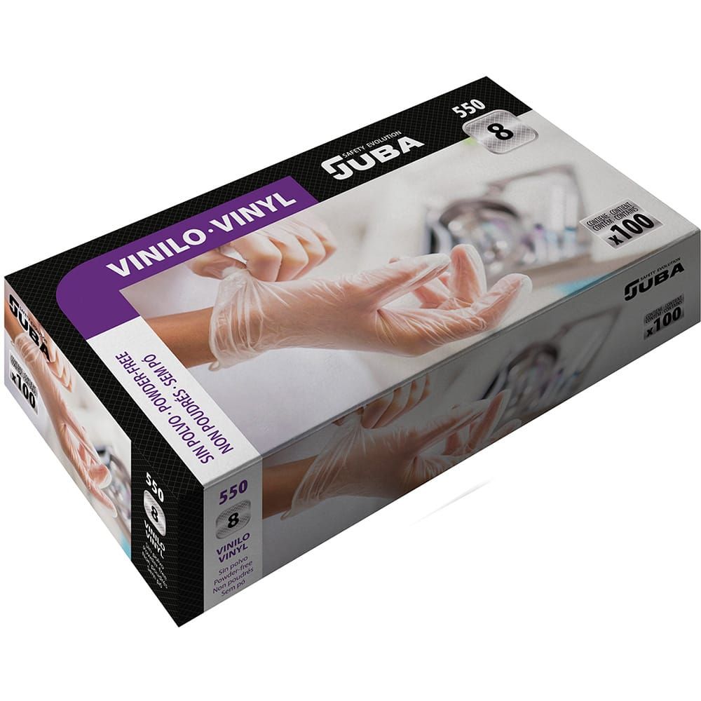 Guante vinilo, sin polvo, desechable, transparente, t-07, caja 100 uds
