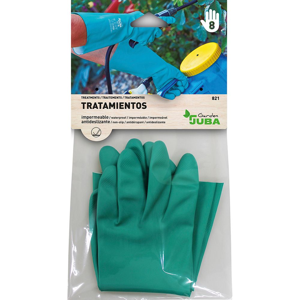 Guante nitrilo, flocado interior, fitosanitarios, verde, t-09