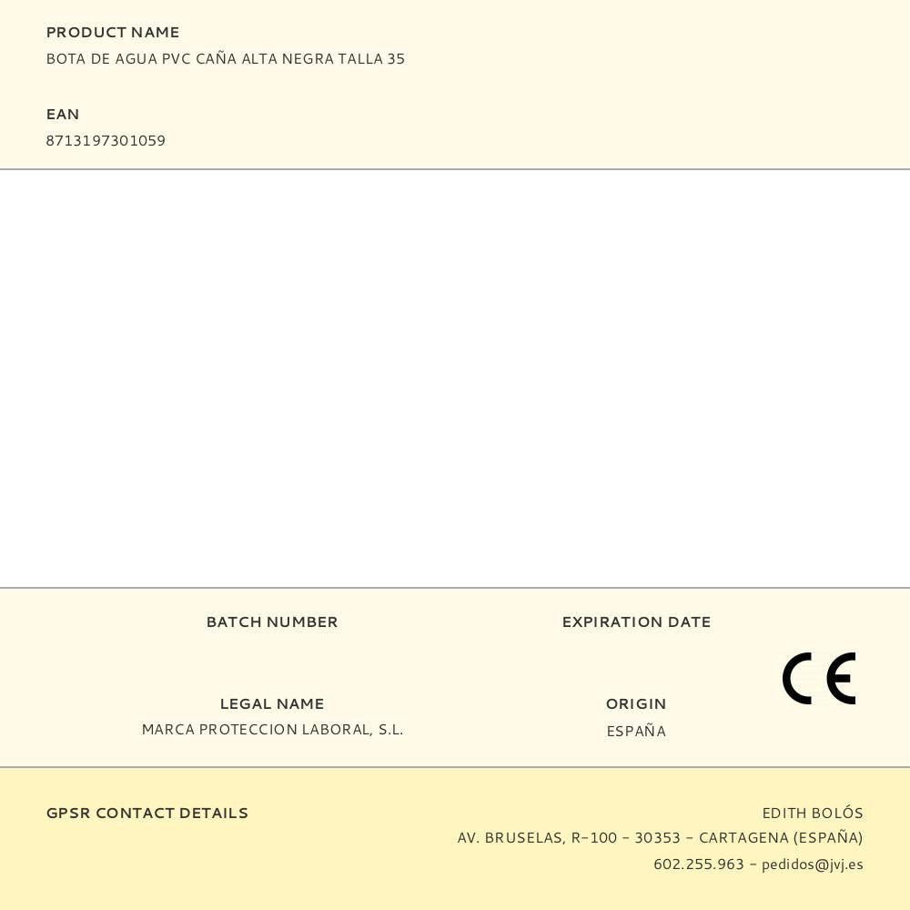 Bota de agua pvc caña alta negra talla 35