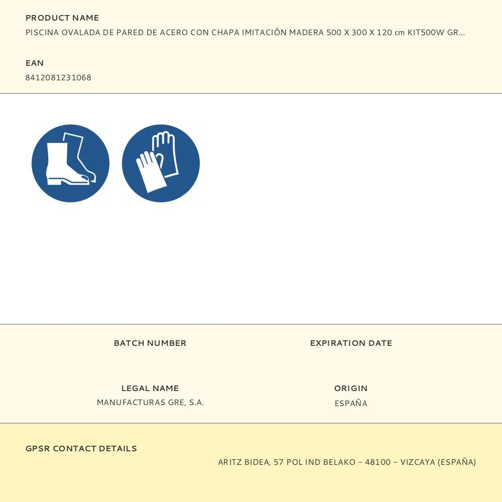 Piscina con pared de acero y chapa imitación madera, ovalada, con depuradora, 500 x 300 x 120 cm