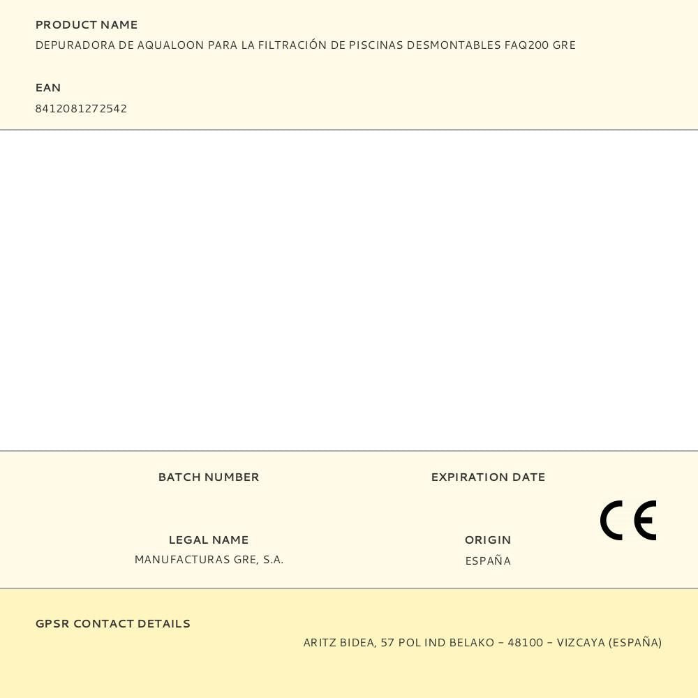 Depuradora de aqualoon para la filtración de piscinas desmontables faq200 gre