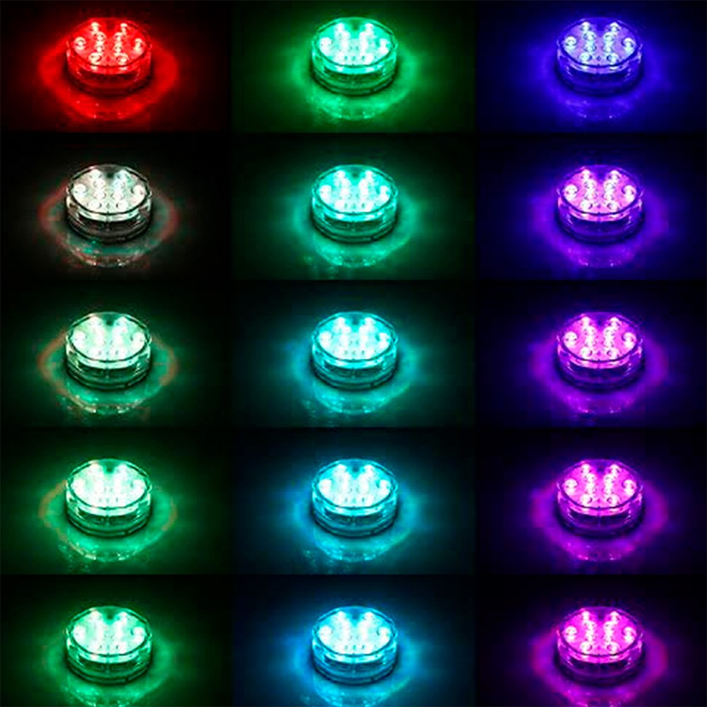 Luces led rgb sumergibles, a pilas con mando, ø7 x 3 cm, 4 uds