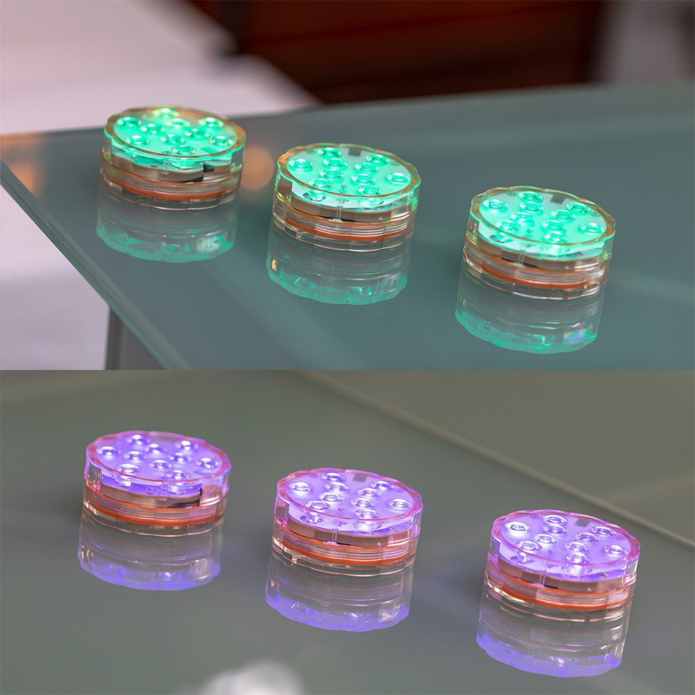 Luces led rgb sumergibles, a pilas con mando, ø7 x 3 cm, 4 uds