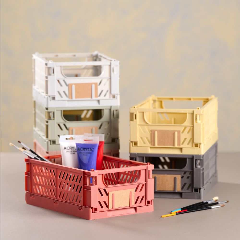 Caja almacenaje plegable arena 25 x 16,5 x 10 cm set 2 piezas