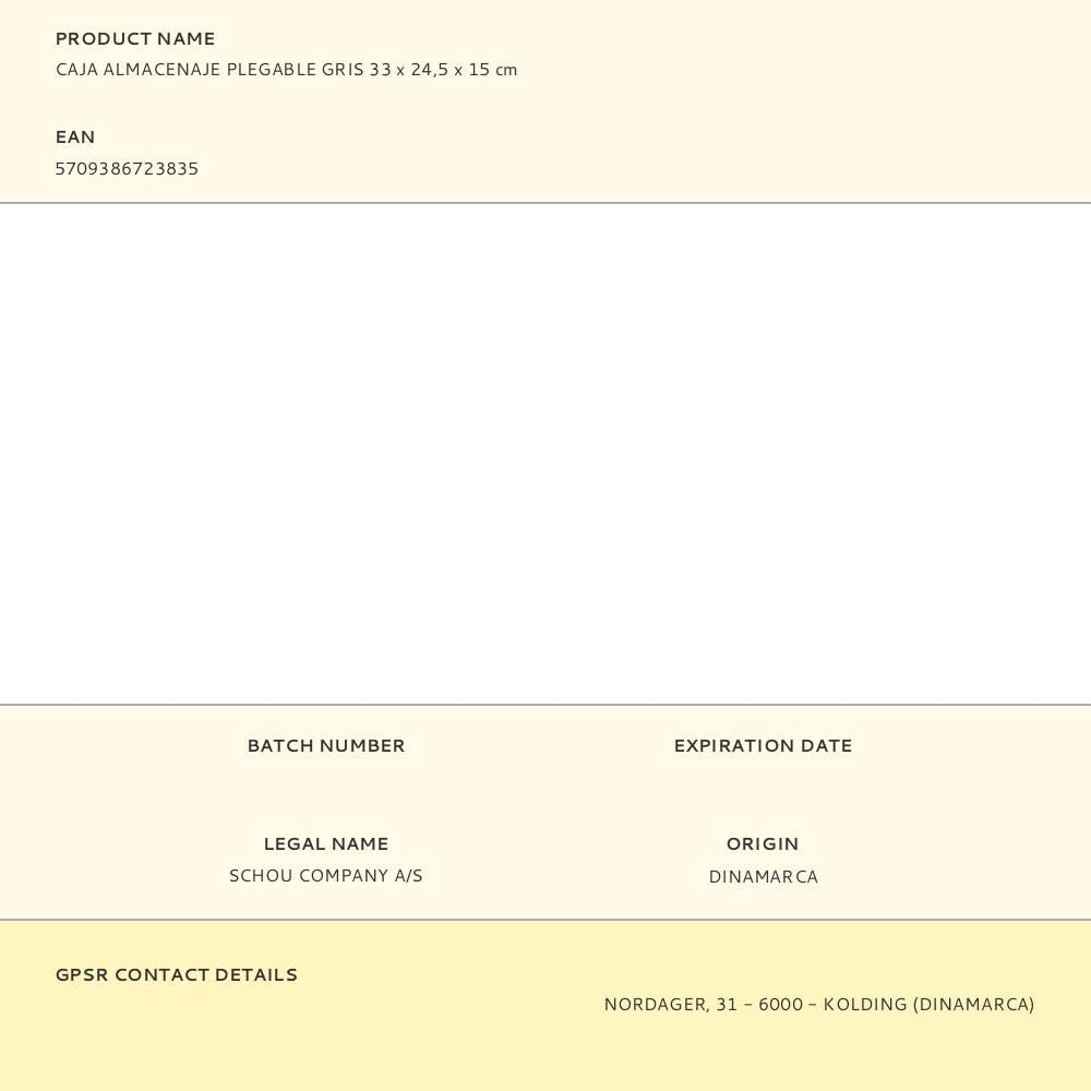 Caja almacenaje plegable gris 33 x 24,5 x 15 cm