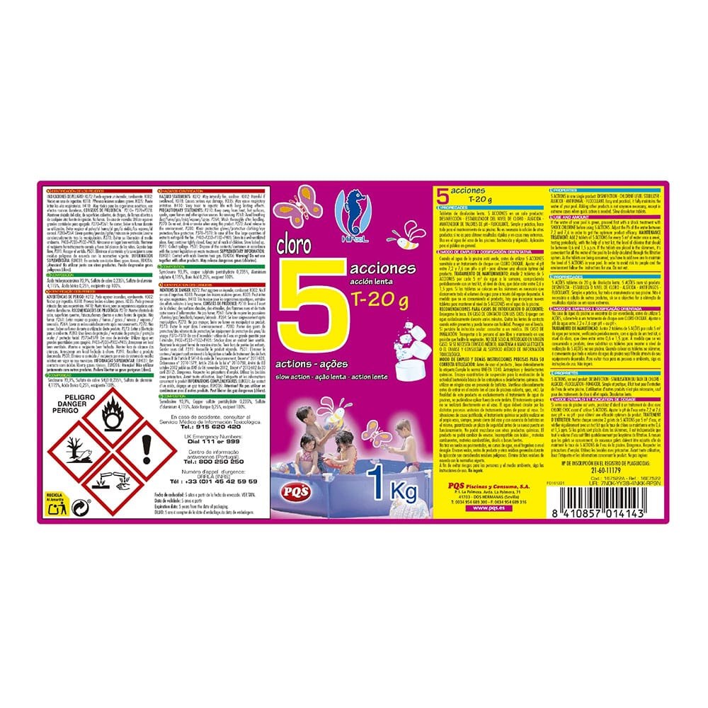 Cloro 5 acciones en tabletas, bote 1 kg