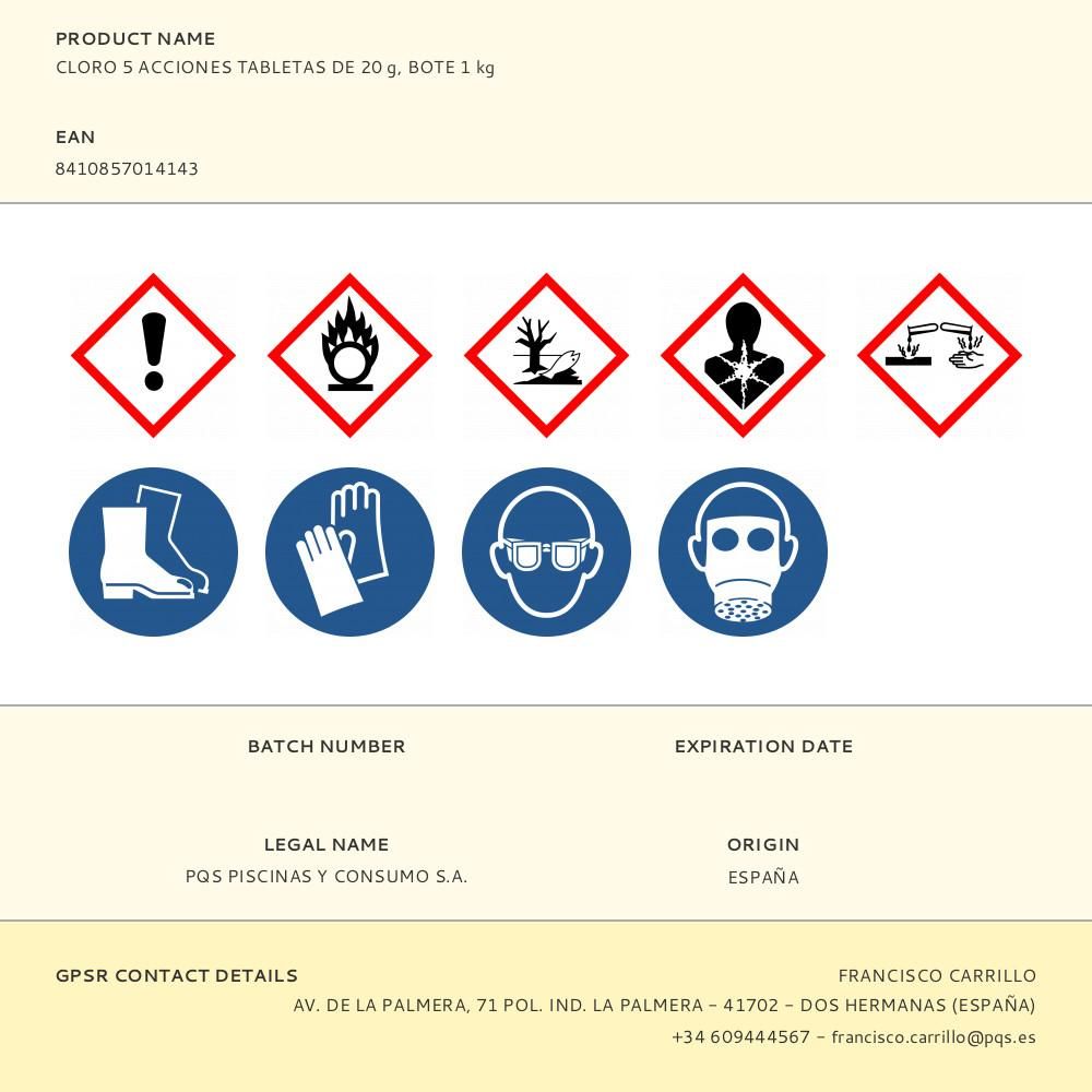 Cloro 5 acciones en tabletas, bote 1 kg