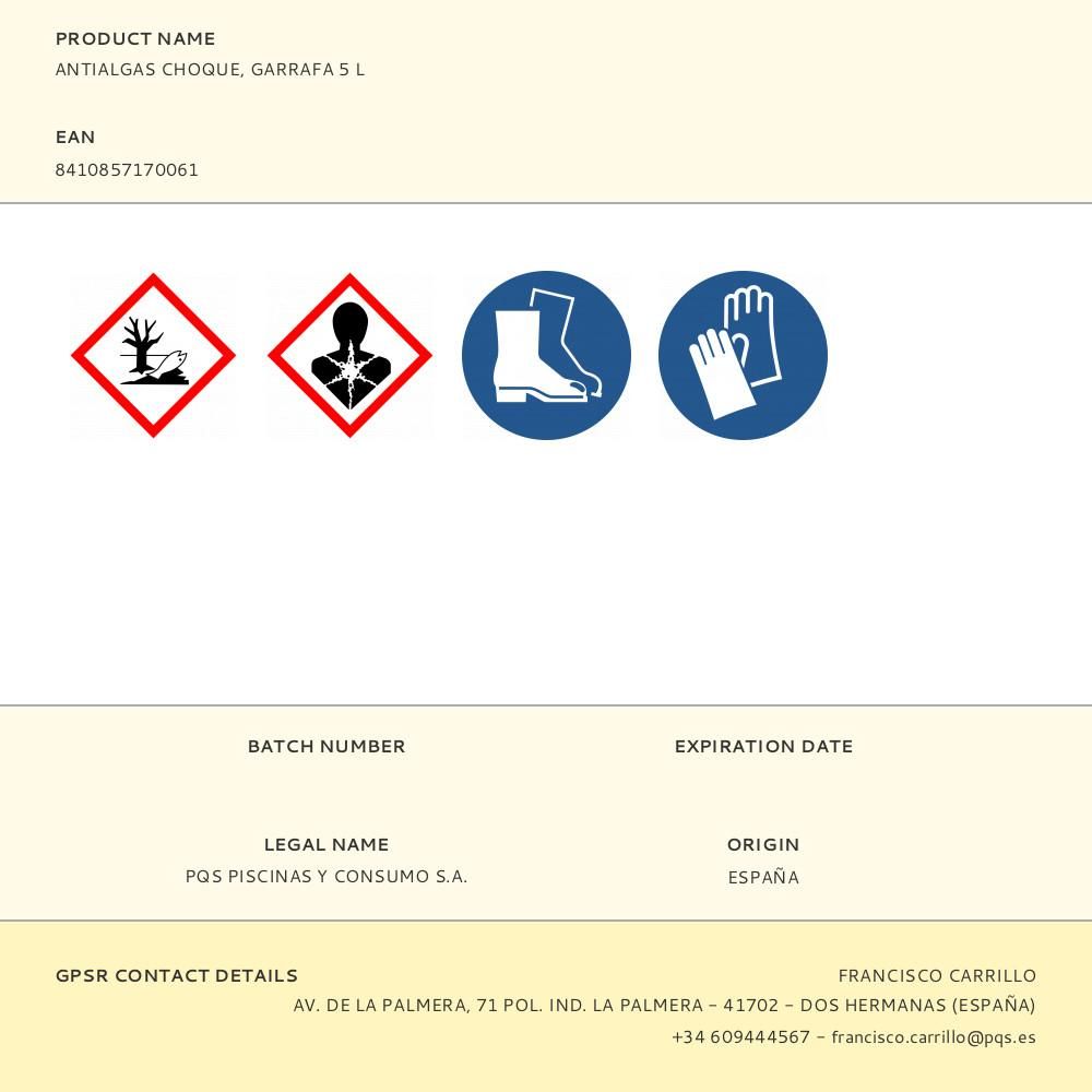 Antialgas choque, garrafa 5 l
