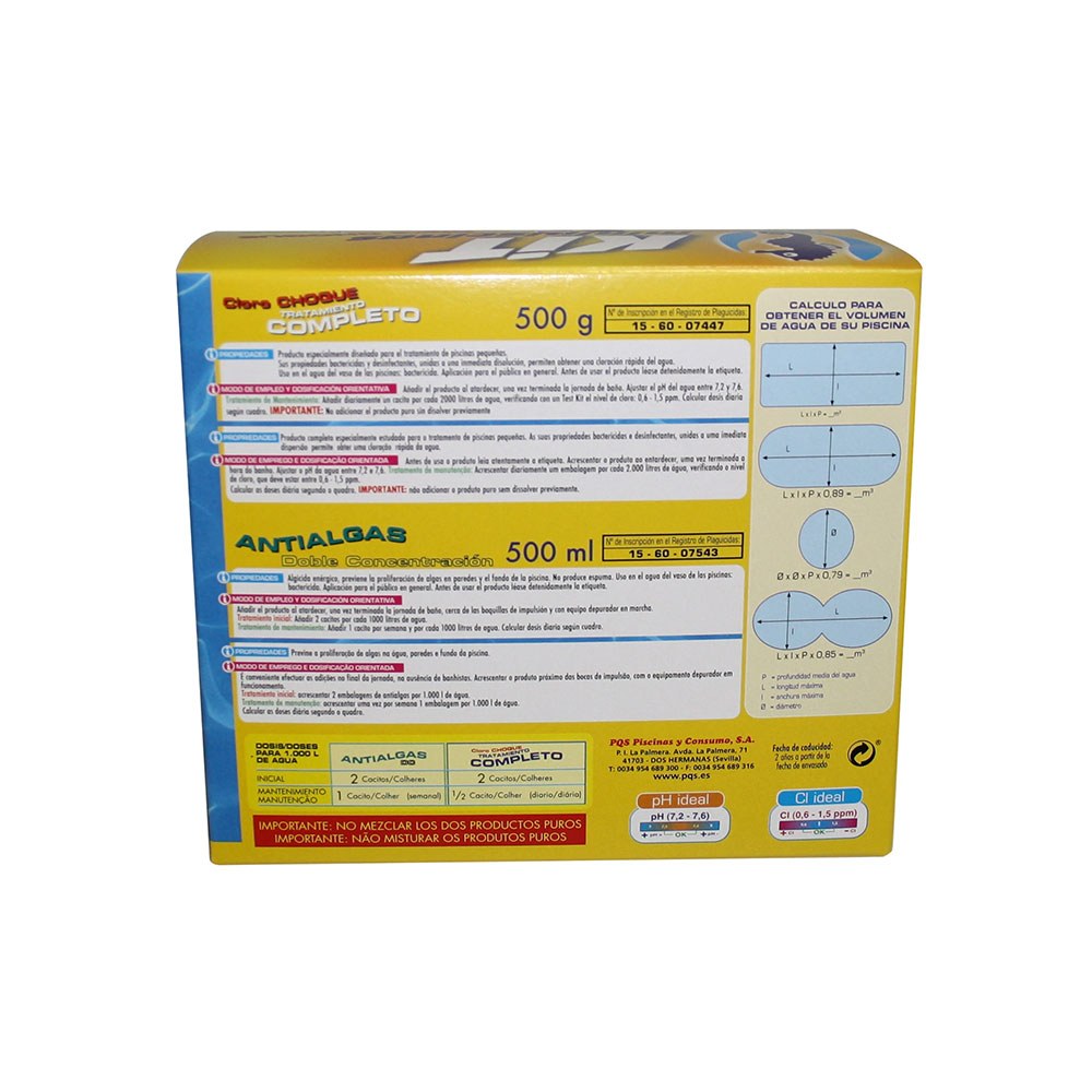 Mantenimiento kit mini para piscinas pequeñas, cloro choque 500 g y algicida 500 ml