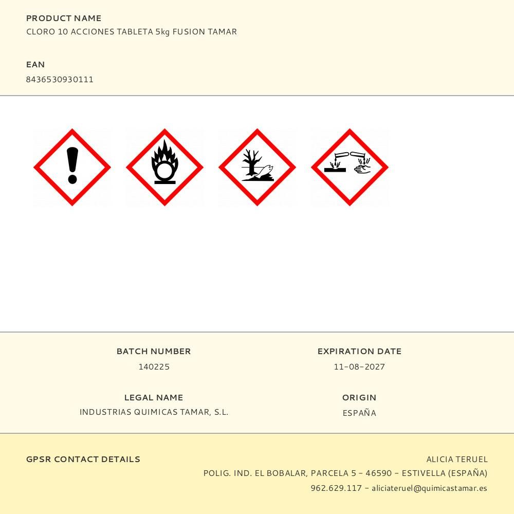 Cloro bicapa 10 acciones en tabletas, bote 5 kg