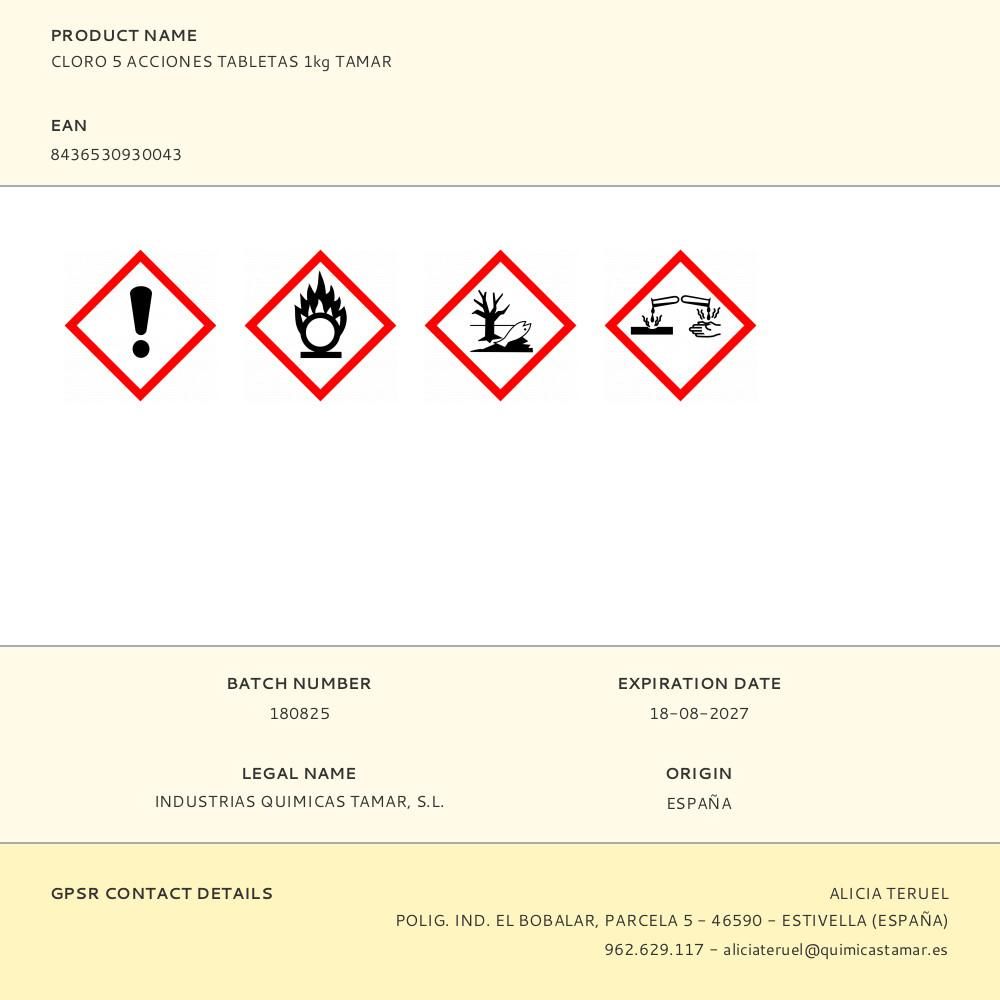 Cloro 5 acciones en tabletas, bote 1 kg