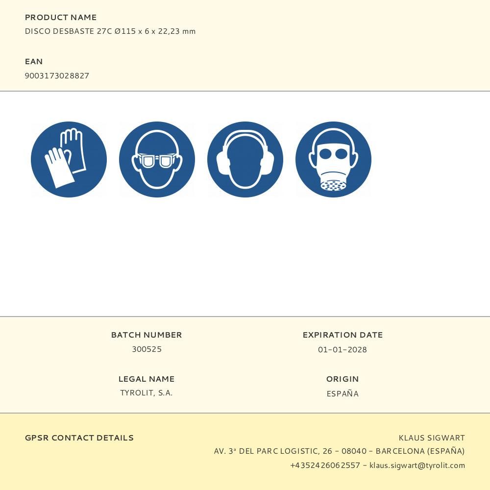 Disco desbaste 27c ø115 x 6 x 22,23 mm