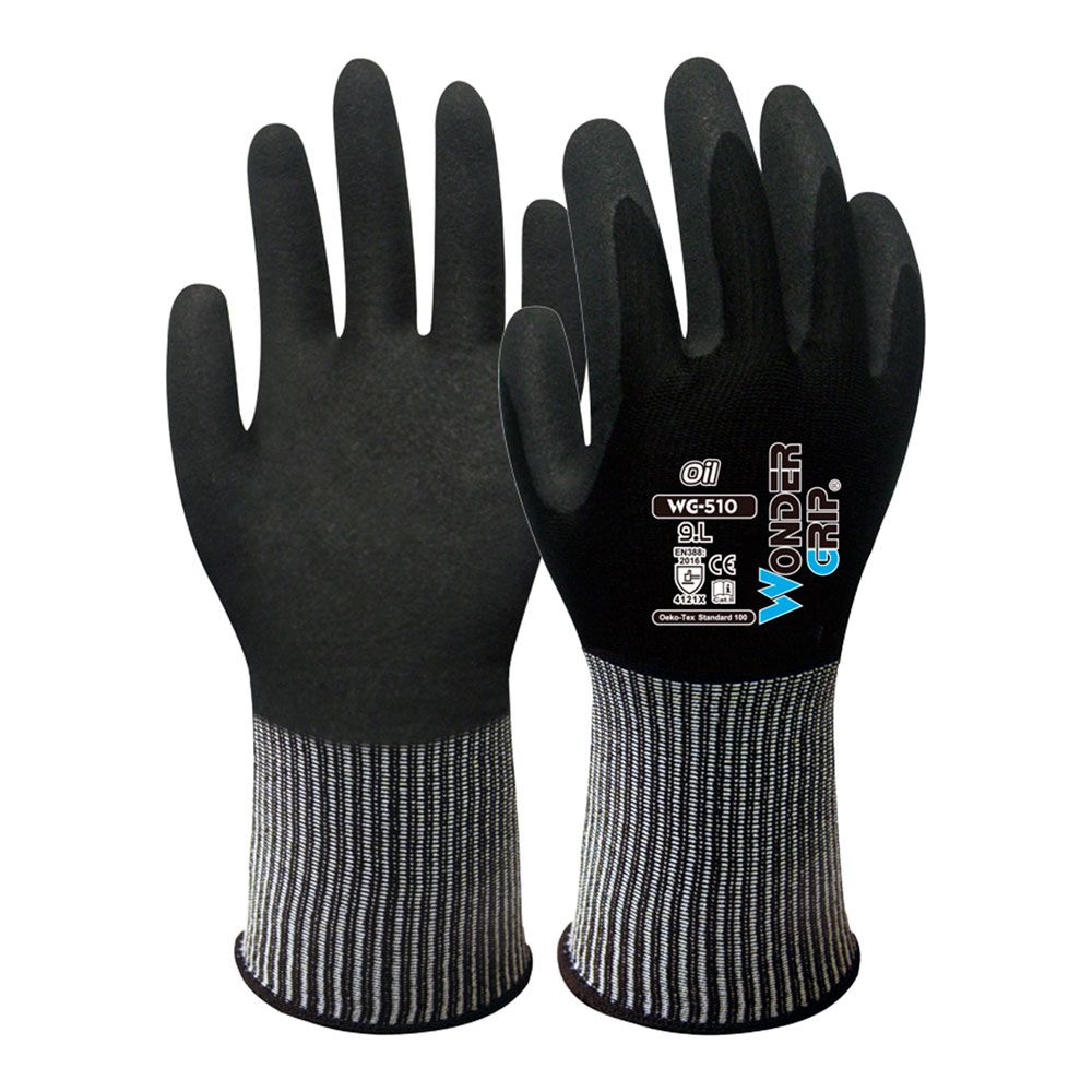 Guante nailon / spandex, palma doble recubrimiento nitrilo, t-09