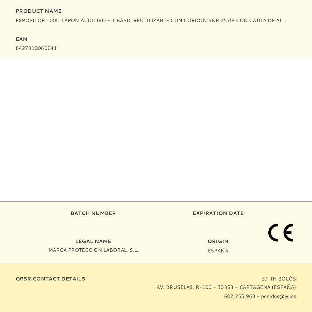 Expositor 100u tapon auditivo fit basic reutilizable con cordón snr 25 db con cajita de almacenamiento. 1988trcen/u