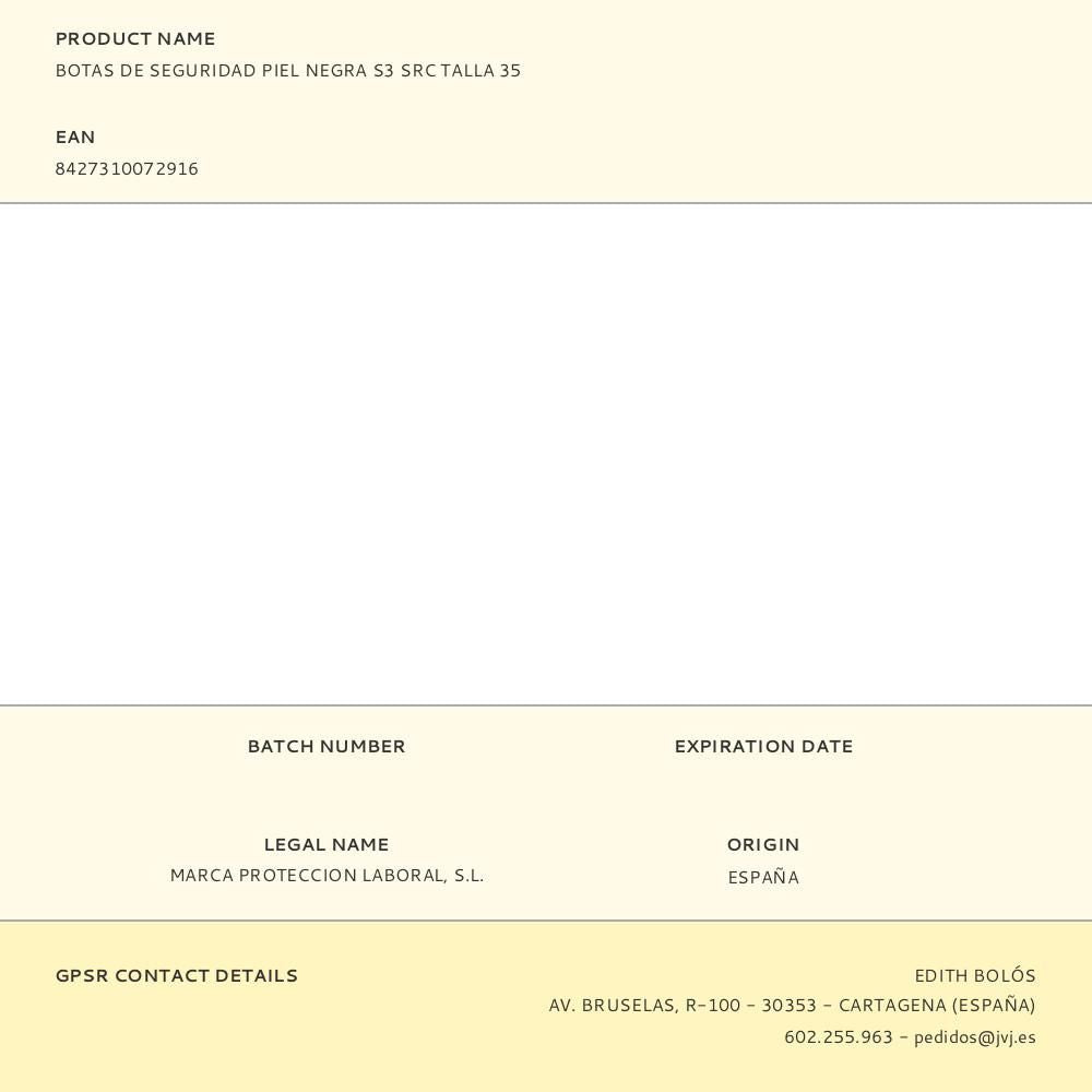 Botas de seguridad piel negra s3 src talla 35