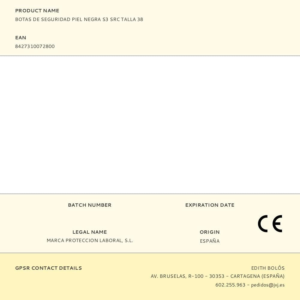 Botas de seguridad piel negra s3 src talla 38