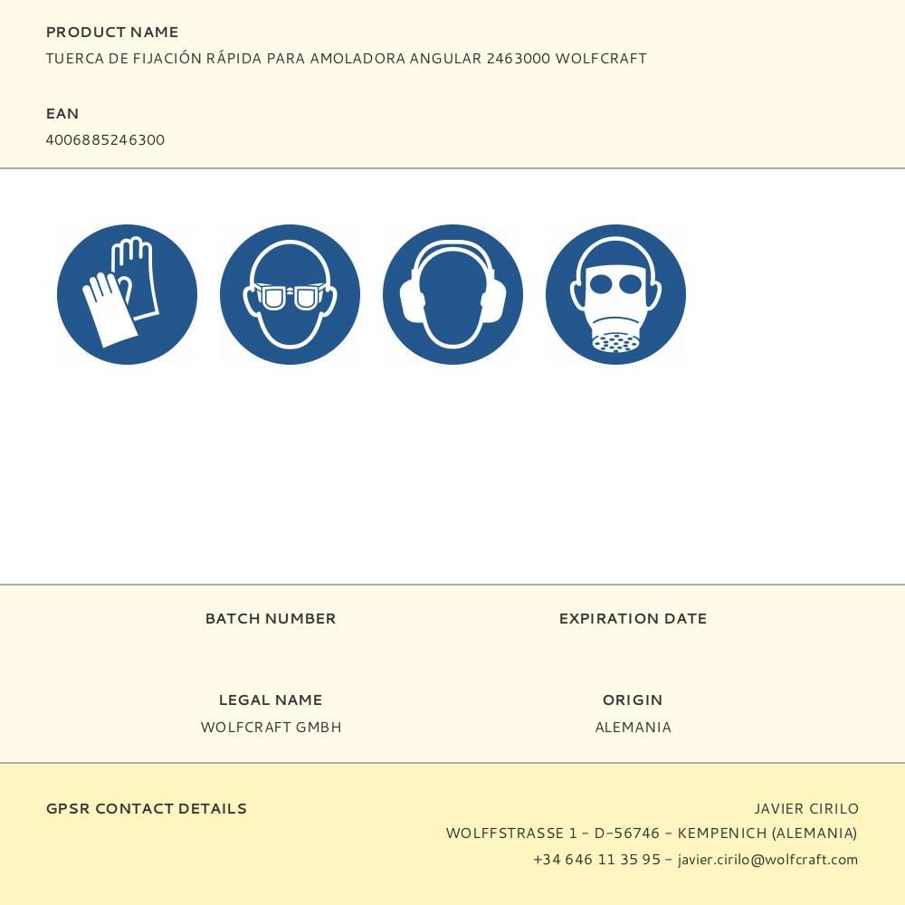 Tuerca de fijación rápida para amoladora angular