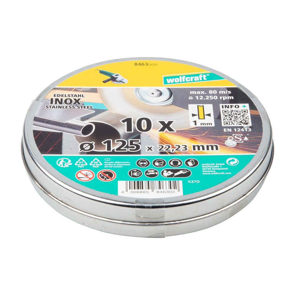 Disco corte acero inox ø125 x 1,0 x 22,2 mm, caja 10 uds