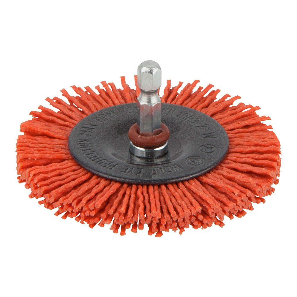 Cepillo de disco de nylon, vástago hexagonal ¼ pulg, ø75 x 10 mm