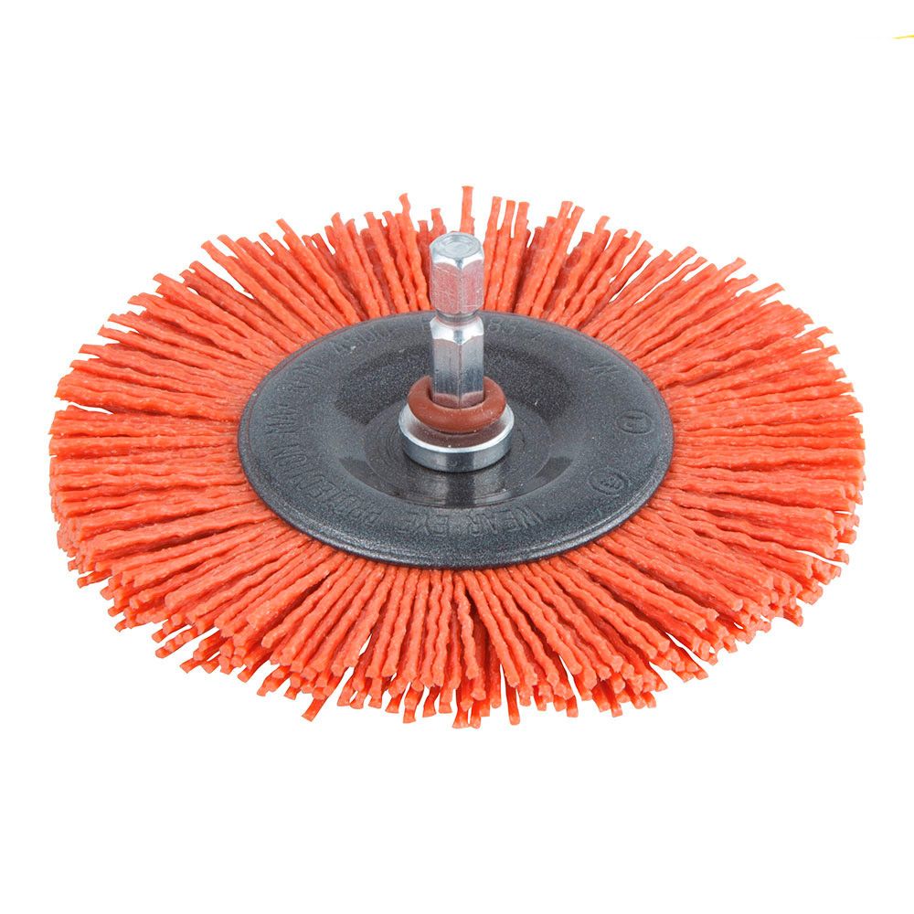Cepillo de disco de nylon, vástago hexagonal ¼ pulg ø100 x 10 mm