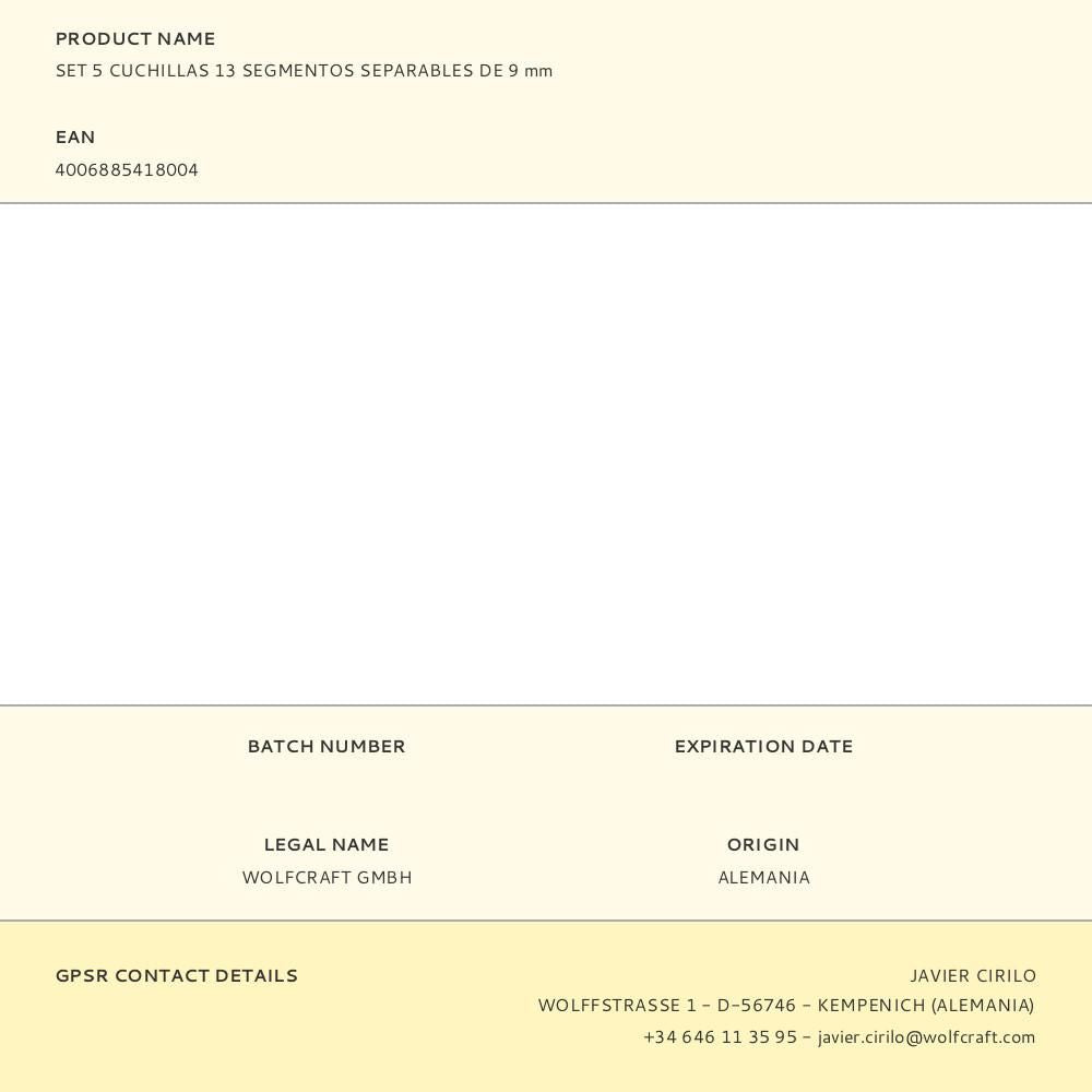 Set 5 cuchillas 13 segmentos separables de 9 mm