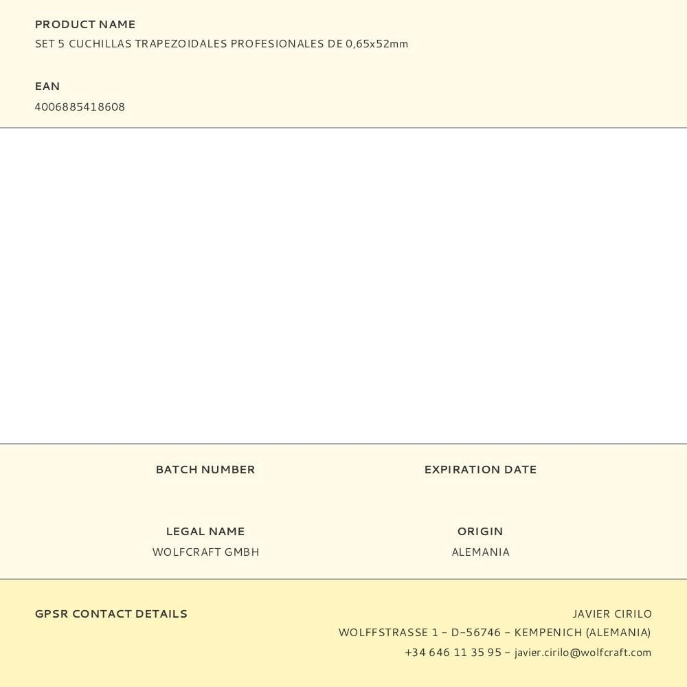 Set 5 cuchillas trapezoidales profesionales de 0,65x52mm